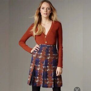 Tory Burch Hull Wool and Silk Pleated Skirt Blue Blackwatch 4